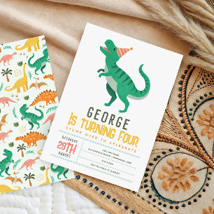 Invitation Garçons Mignon T Rex Dinosaure Enfants 4ème Annive