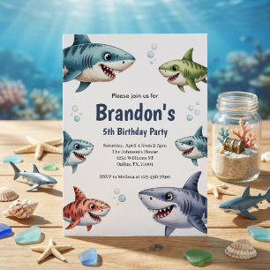 Invitation Garçons Mignons Aquarelle Requin Fête d'anniversai