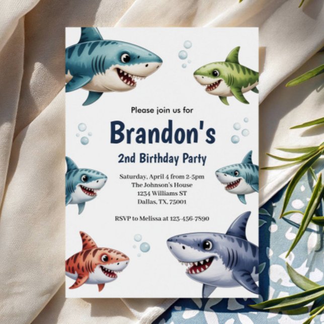 Invitation Garçons Mignons Aquarelle Requin Fête d'anniversai (Créateur téléchargé)