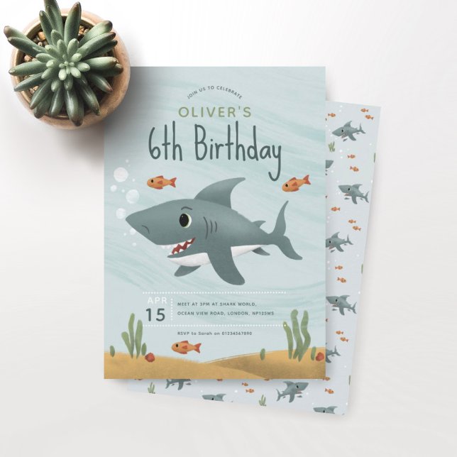 Invitation Garçons mignons sous l'océan Océan requin 6e anniv (Créateur téléchargé)