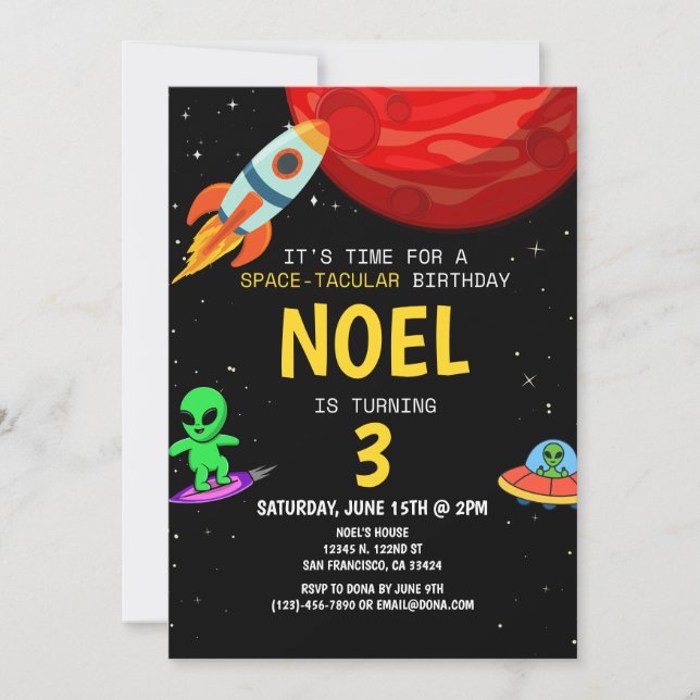 Invitation Garçons Moderne Alien Noir Enfants Anniversaire (Devant)