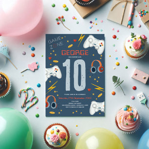 Invitation Garçons Moderne Blue Vidéo Jeu Anniversaire de enf