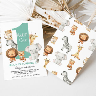 Invitation Garçons modernes Wild One Safari Animaux 1er anniv