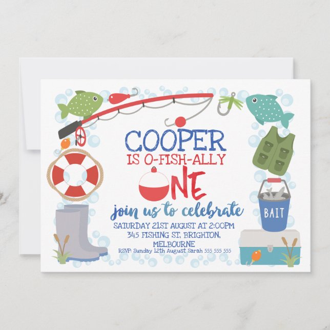 Invitation Garçons O-fish-ally un bobber 1er anniversaire (Devant)