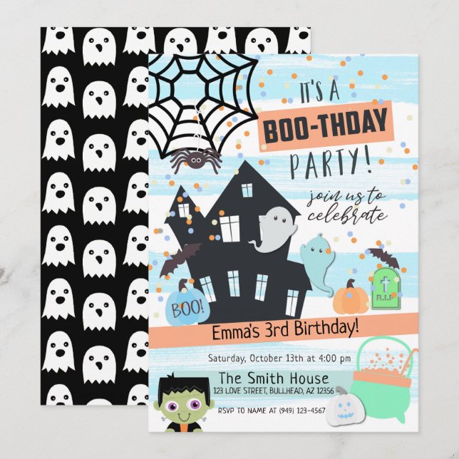 Invitation Garçons Pastel Halloween Party Anniversaire (Devant / Derrière)