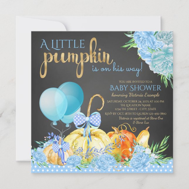 Invitation Garçons Petit Citrouille Rustic Chalkboard Baby sh (Devant)
