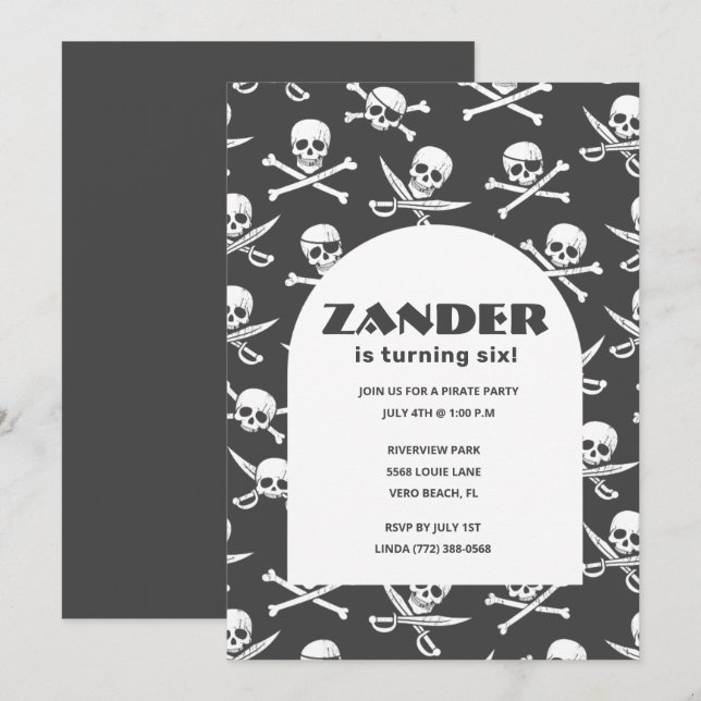 Invitation Garçons Pirate Skull fête d'anniversaire (Devant / Derrière)