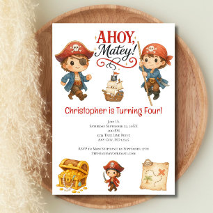 Invitation Garçons Pirates 4ème Anniversaire Mignon Tendance