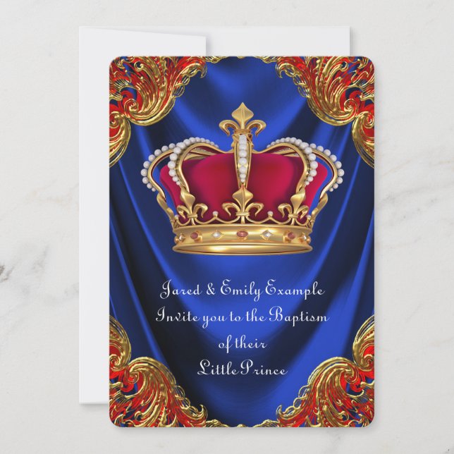 Invitation Garçons Prince héritier Baptême Royal Bleu Satin (Devant)