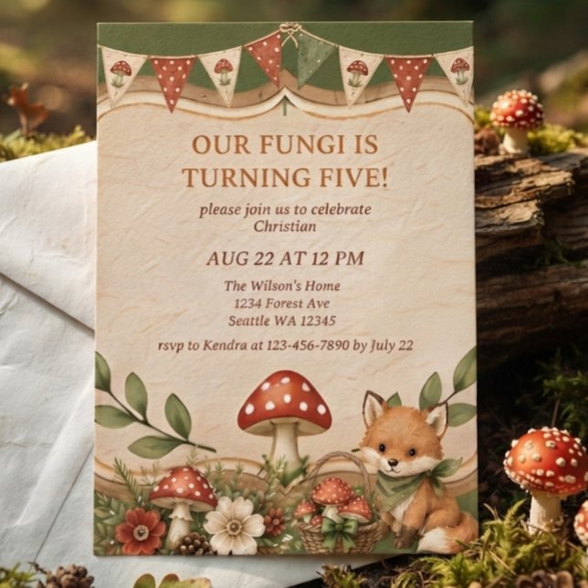 Invitation Garçons Renard de la Forêt de Champignons Cinquièm (Créateur téléchargé)