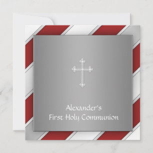 Invitation Garçons Rouge et Argent Première Communion
