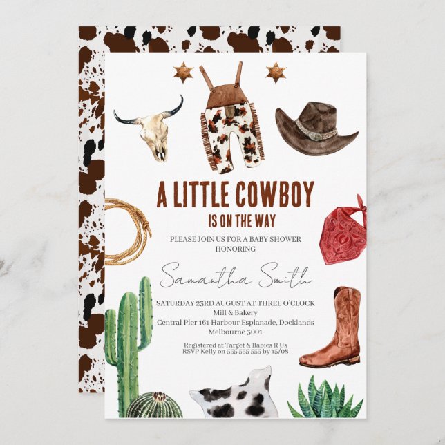 Invitation Garçons Rustic Little Cowboy Baby shower (Devant / Derrière)