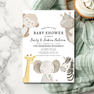 Invitation Garçons Safari Animaux Couples Baby shower