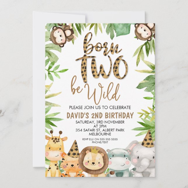 Invitation Garçons Safari Animaux Deux Wild Birthday Invitati
