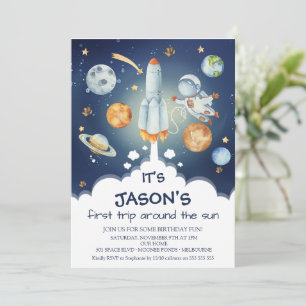 Invitation Garçons Space First Trip Autour du soleil Annivers