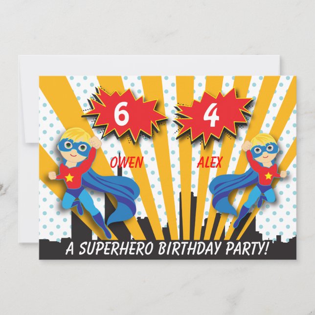 Invitation Garçons Superhero Anniversaire (Devant)