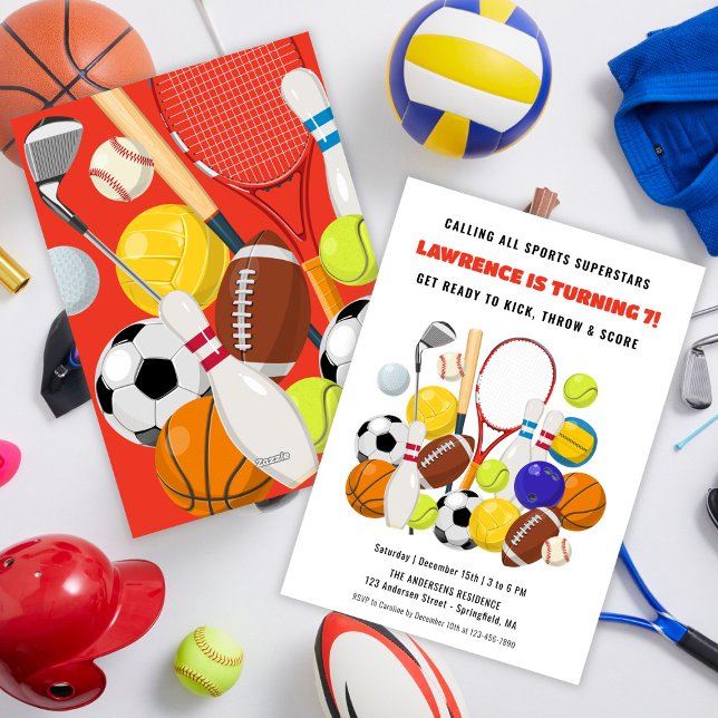Invitation Garçons SuperStar modernes fête d'anniversaire de  (Modern SuperStar Kids Boys Sports Birthday Party Invitation)