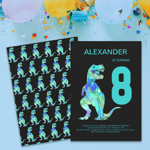 Invitation Garçons T-Rex Dinosaur 8e anniversaire Party Blue