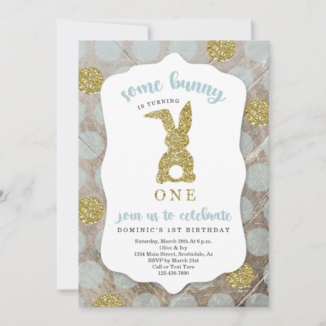 Invitation Garçons Un Lapin Qui Tourne Un Premier Anniversair (Devant)
