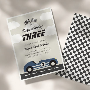 Invitation Garçons Vintage Blue Race Car fête d'anniversaire
