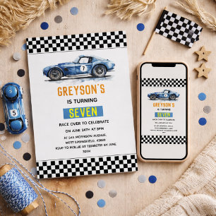 Invitation Garçons Voiture de Course Bleue Cool Enfants Anniv
