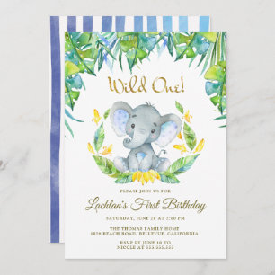 Invitation Garçons Wild One Safari Baby Elephant 1er annivers