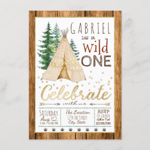Invitation Garçons Wild One Tribal TeePee Premier anniversair