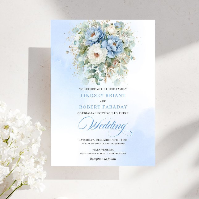 Invitation Garden Bohemian Dusty Blue White Peony Wedding (Garden Bohemian Dusty Blue White Peony Wedding)