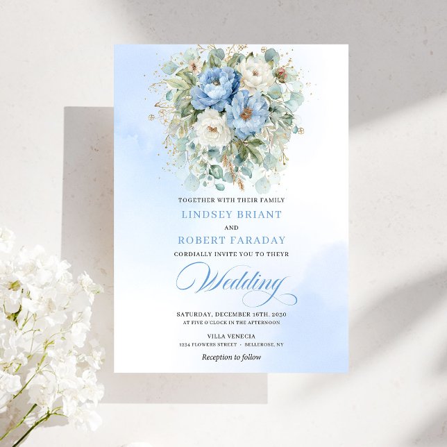Invitation Garden Bohemian Pastel Blue White Peony Wedding (Garden Bohemian Pastel Blue White Peony Wedding)