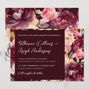 Invitation Garden Floral Bourgogne Script calligraphie Mariag