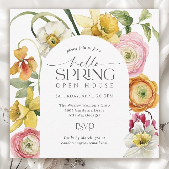 Invitation Garden Floral Hello Spring Open House  (Available in both printed and instant download digital formats.)