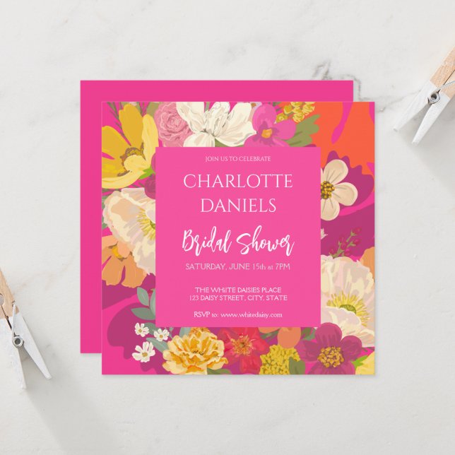Invitation Garden Floral Pink Bridal Shower (Devant/Arrière en situation)