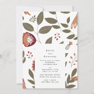 Invitation Garden Folk Florals Art Birds Botanical Mariage