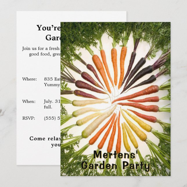 Invitation Garden Party Carrot Rainbow Colorful Custom (Devant / Derrière)