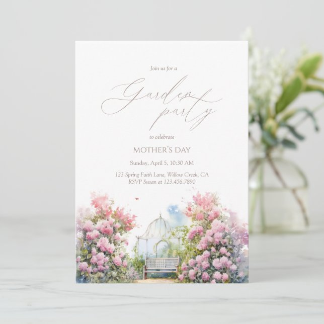 Invitation Garden Party Floral Gazebo Elegant Mother’s Day (Debout devant)