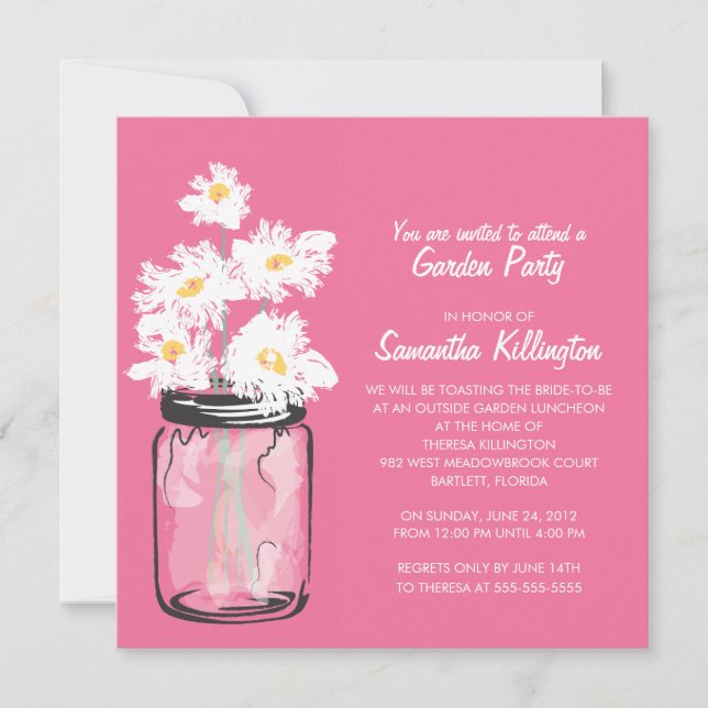 Invitation Garden Party Mason Jar & White Daisies (Devant)