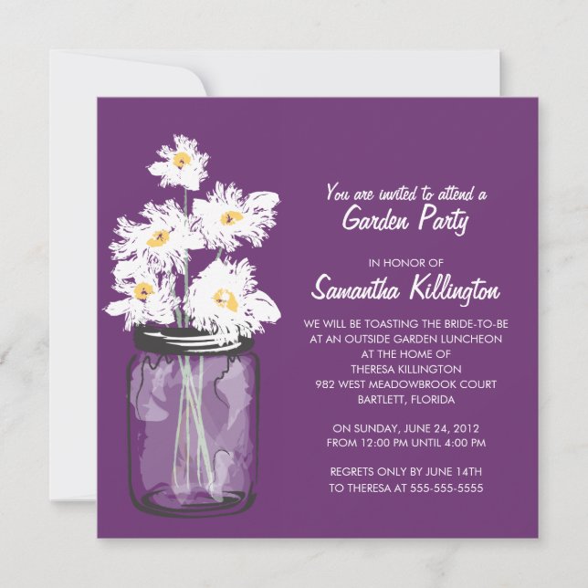 Invitation Garden Party Mason Jar & White Daisies (Devant)