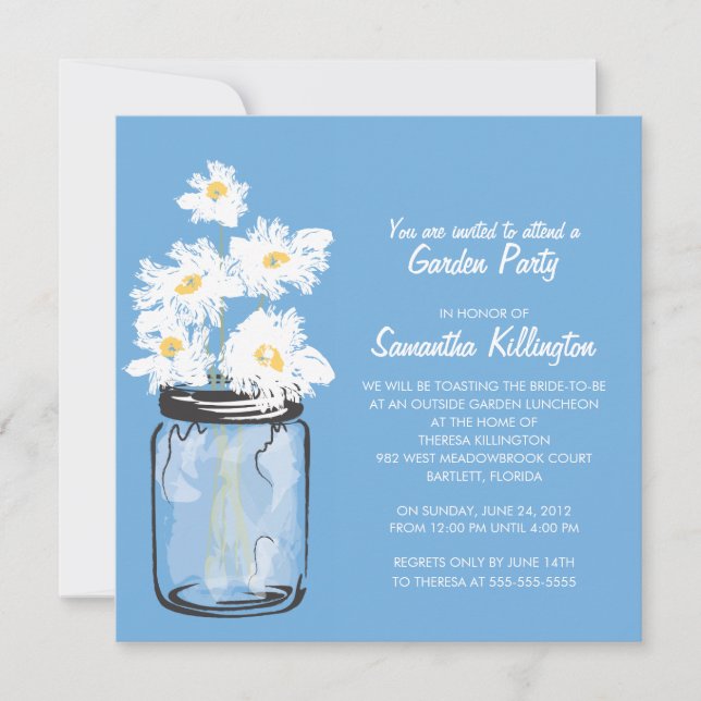 Invitation Garden Party Mason Jar & White Daisies (Devant)