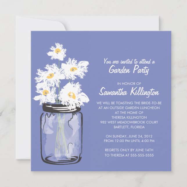 Invitation Garden Party Mason Jar & White Daisies (Devant)