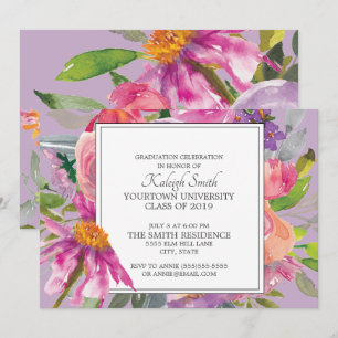 Invitation Garden Purple Rose Floral Grad Party