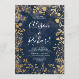 Invitation Garden Starry Night Gold et Mariage de marine Invi