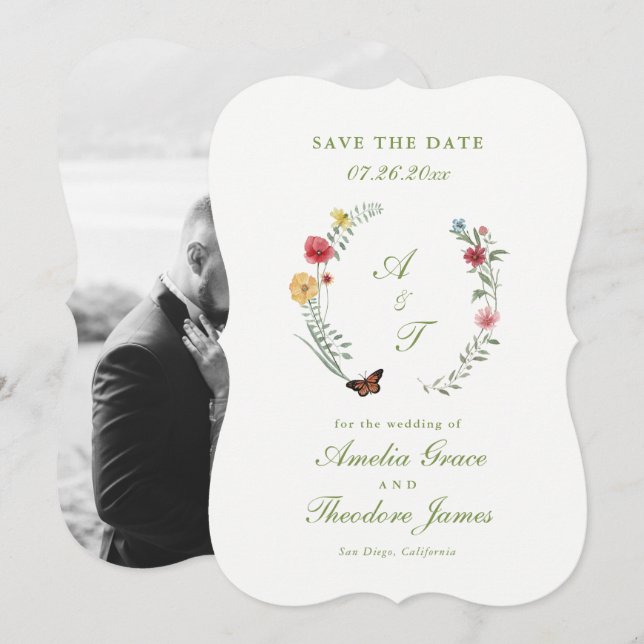 Invitation Garden Wedding Die Cut Save the Date Card (Devant / Derrière)