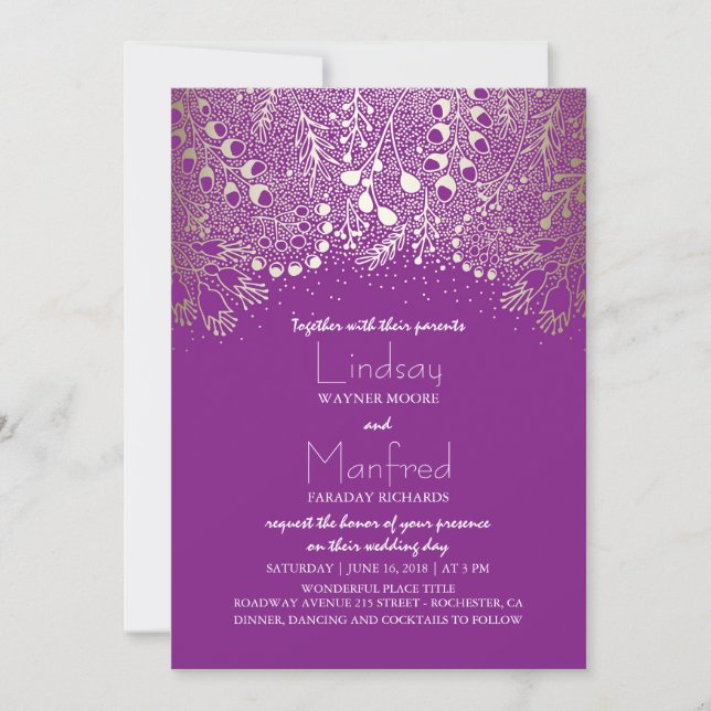 Invitation Garden Wonderland - Woodland Purple Gold Mariage (Devant)
