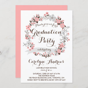 Invitation Garden Wreath Graduation florale rose et gris