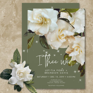 Invitation Gardenias blanches modernes sur Sage Sparkle Maria