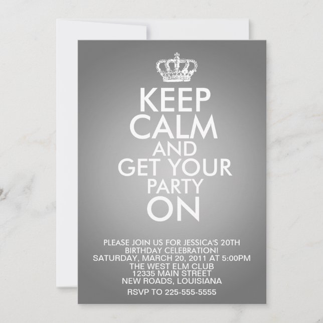 Invitation Gardez l'anniversaire calme (Devant)