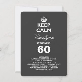 Invitation Gardez le calme B&W Funny Milestone 60e fête d'ann