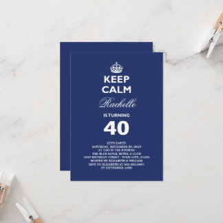 Invitation Gardez Votre Calme Bleu Drôle Fête d'anniversaire