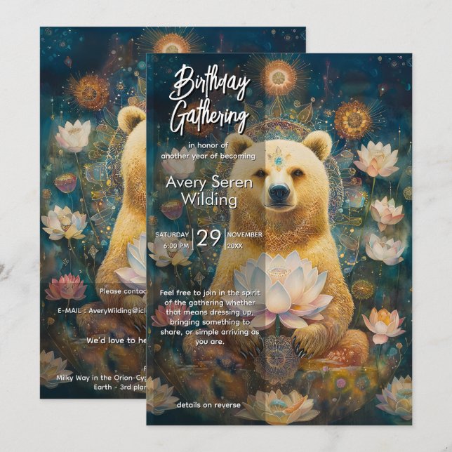 Invitation Gardien Doré | Conception d'ours (Devant / Derrière)