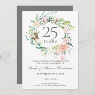 Invitation Garland rose 25e anniversaire Enregistrer la date